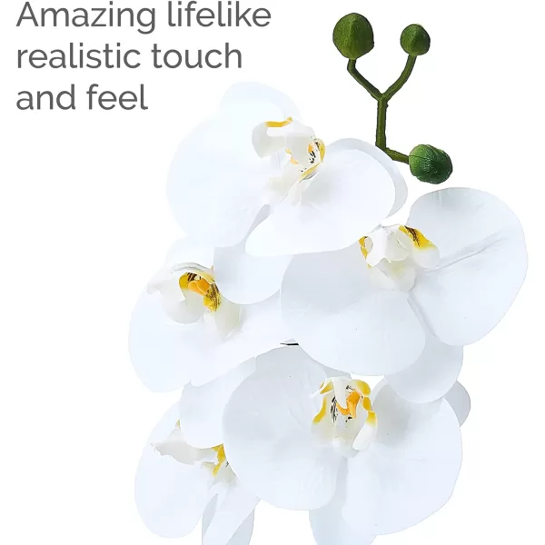 Mikasa Artificial Orchid in Pot, Real Touch Phalaenopsis Orchid, Embossed Fan Cement Pot, 16-Inch Single Branch, White/Yellow