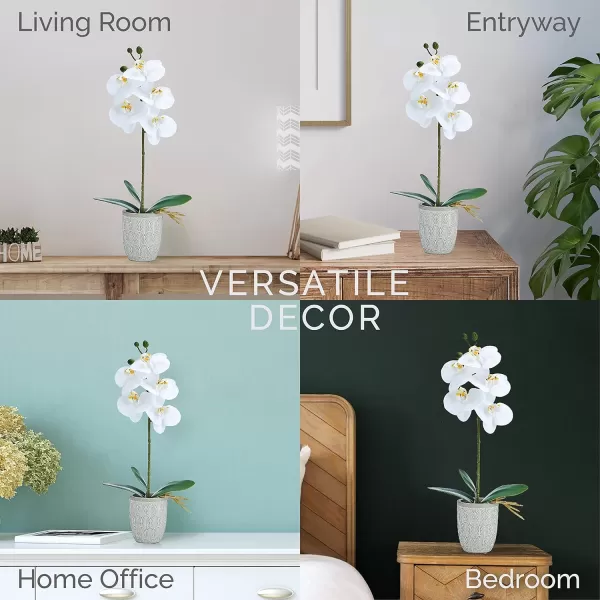 Mikasa Artificial Orchid in Pot, Real Touch Phalaenopsis Orchid, Embossed Fan Cement Pot, 16-Inch Single Branch, White/Yellow
