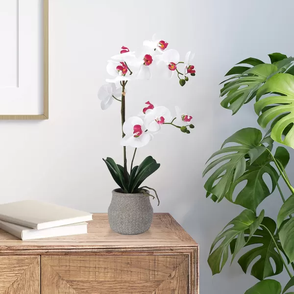 Mikasa Artificial Orchid in Pot, Real Touch Phalaenopsis Orchid, Embossed Weave Cement Pot, 16-Inch Single Branch, White/Pink