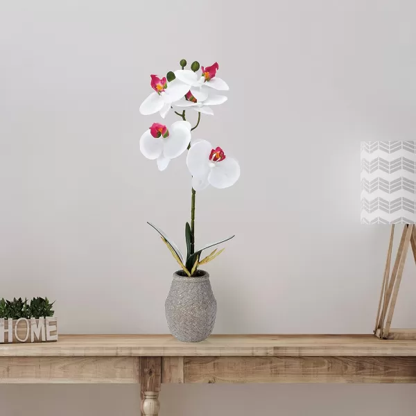 Mikasa Artificial Orchid in Pot, Real Touch Phalaenopsis Orchid, Embossed Weave Cement Pot, 16-Inch Single Branch, White/Pink