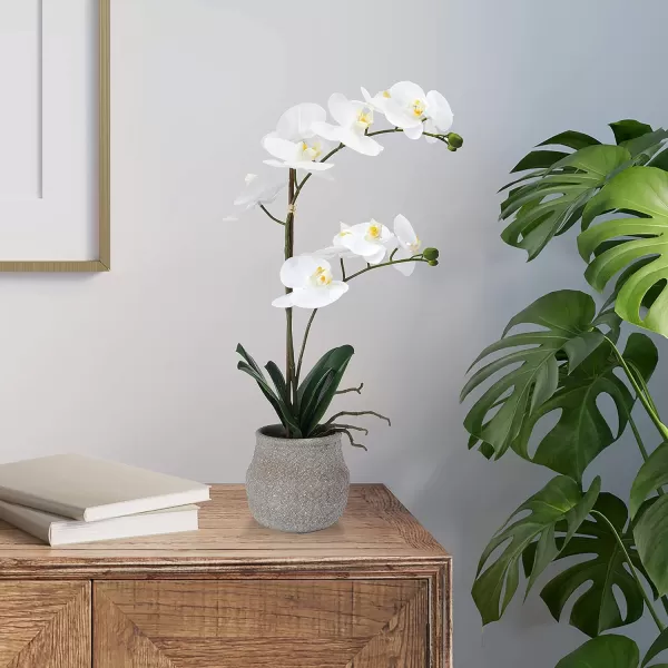 Mikasa Artificial Orchid in Pot, Real Touch Phalaenopsis Orchid, Embossed Weave Cement Pot, 16-Inch Single Branch, White/Pink