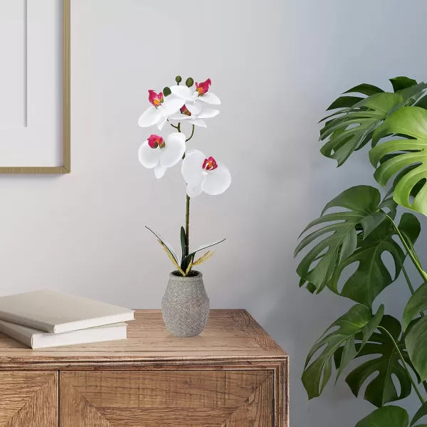 Mikasa Artificial Orchid in Pot, Real Touch Phalaenopsis Orchid, Embossed Weave Cement Pot, 16-Inch Single Branch, White/Pink