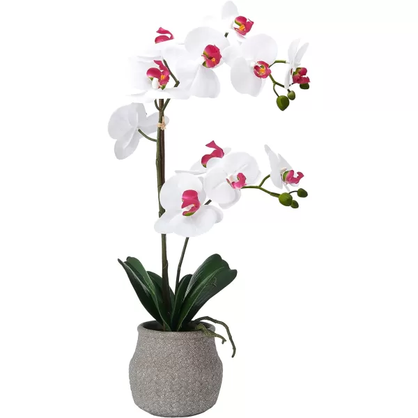 Mikasa Artificial Orchid in Pot, Real Touch Phalaenopsis Orchid, Embossed Weave Cement Pot, 16-Inch Single Branch, White/Pink