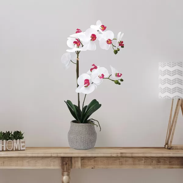 Mikasa Artificial Orchid in Pot, Real Touch Phalaenopsis Orchid, Embossed Weave Cement Pot, 16-Inch Single Branch, White/Pink