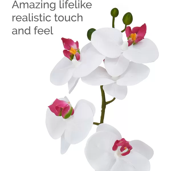 Mikasa Artificial Orchid in Pot, Real Touch Phalaenopsis Orchid, Embossed Weave Cement Pot, 16-Inch Single Branch, White/Pink