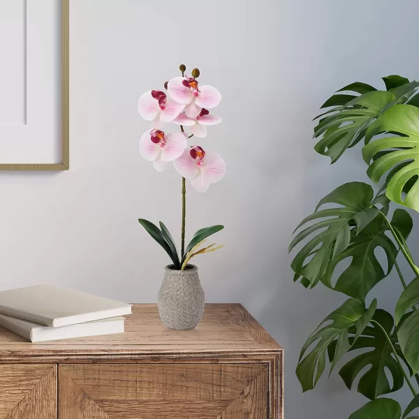 Mikasa Artificial Orchid in Pot, Real Touch Phalaenopsis Orchid, Embossed Weave Cement Pot, 16-Inch Single Branch, White/Pink