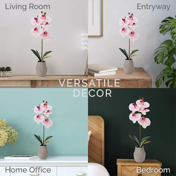 Mikasa Artificial Orchid in Pot, Real Touch Phalaenopsis Orchid, Embossed Weave Cement Pot, 16-Inch Single Branch, White/Pink