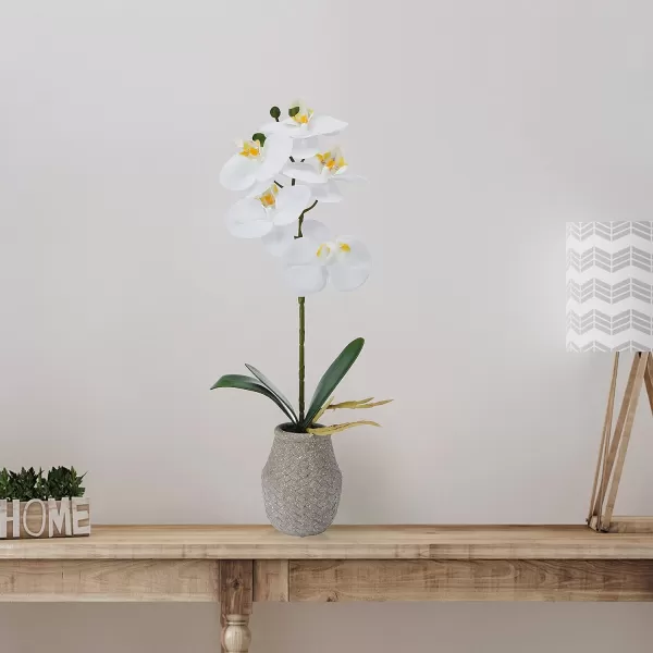 Mikasa Artificial Orchid in Pot, Real Touch Phalaenopsis Orchid, Embossed Weave Cement Pot, 16-Inch Single Branch, White/Pink