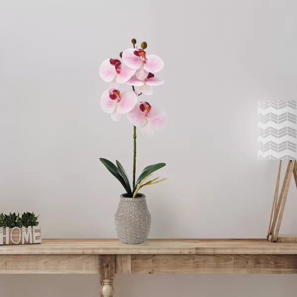 Mikasa Artificial Orchid in Pot, Real Touch Phalaenopsis Orchid, Embossed Weave Cement Pot, 16-Inch Single Branch, White/Pink
