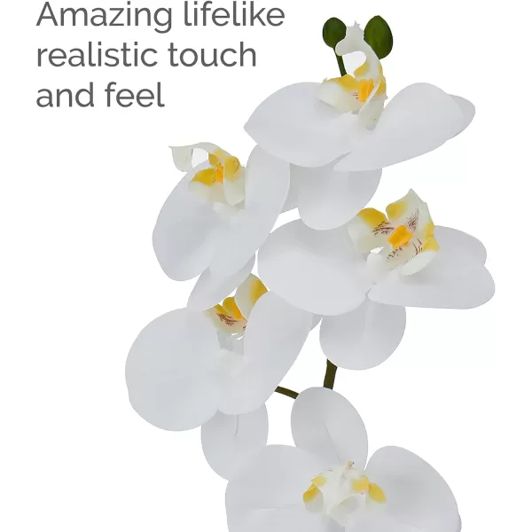 Mikasa Artificial Orchid in Pot, Real Touch Phalaenopsis Orchid, Embossed Weave Cement Pot, 16-Inch Single Branch, White/Pink
