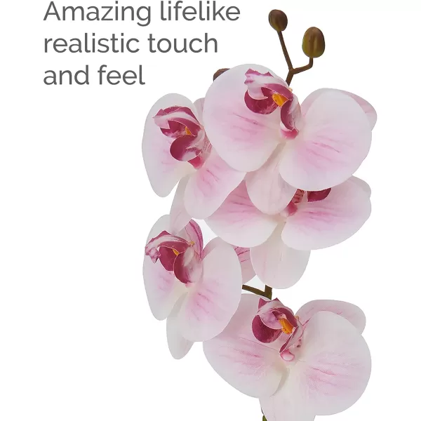 Mikasa Artificial Orchid in Pot, Real Touch Phalaenopsis Orchid, Embossed Weave Cement Pot, 16-Inch Single Branch, White/Pink