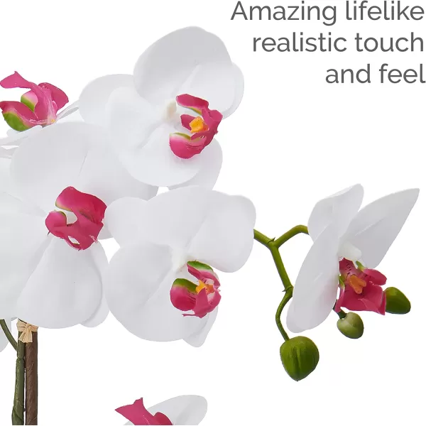 Mikasa Artificial Orchid in Pot, Real Touch Phalaenopsis Orchid, Embossed Weave Cement Pot, 16-Inch Single Branch, White/Pink