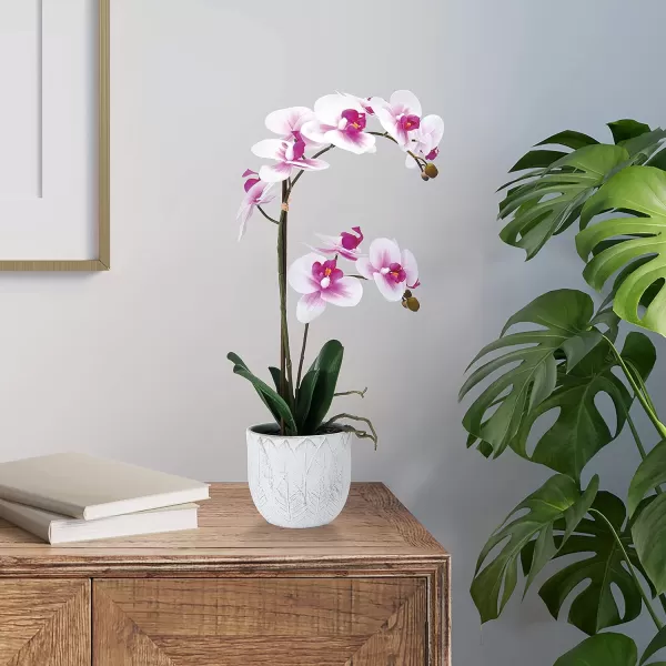 Mikasa Artificial Orchid in Pot, Real Touch Phalaenopsis Orchid, Embossed Weave Cement Pot, 22-Inch Double Branch, Watercolor Pink