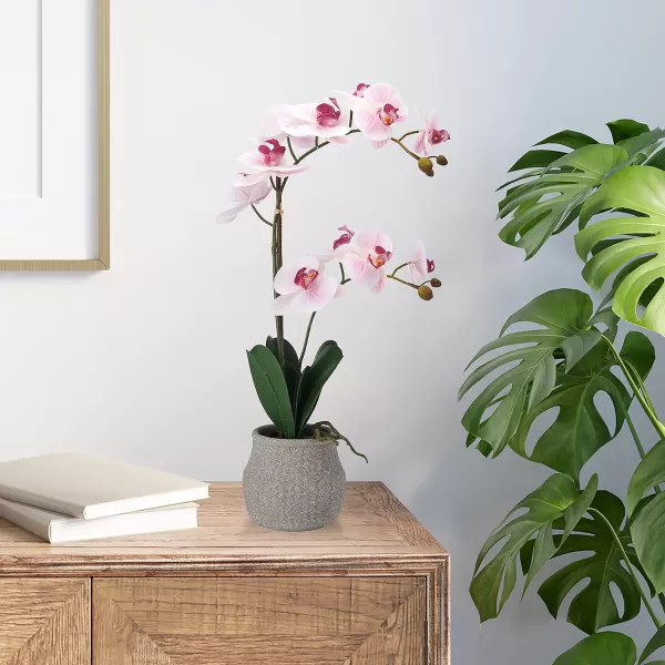 Mikasa Artificial Orchid in Pot, Real Touch Phalaenopsis Orchid, Embossed Weave Cement Pot, 22-Inch Double Branch, Watercolor Pink