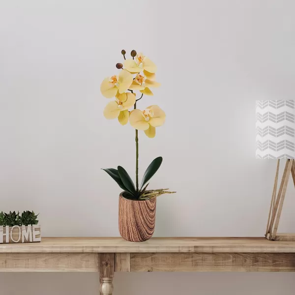 Mikasa Artificial Orchid in Pot, Real Touch Phalaenopsis Orchid, Embossed Weave Cement Pot, 22-Inch Double Branch, Watercolor Pink