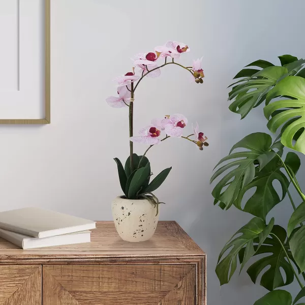 Mikasa Artificial Orchid in Pot, Real Touch Phalaenopsis Orchid, Embossed Weave Cement Pot, 22-Inch Double Branch, Watercolor Pink