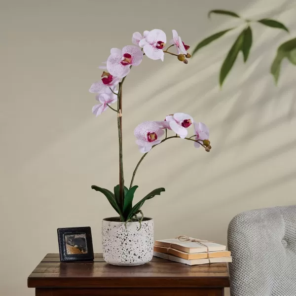Mikasa Artificial Orchid in Pot, Real Touch Phalaenopsis Orchid, Embossed Weave Cement Pot, 22-Inch Double Branch, Watercolor Pink