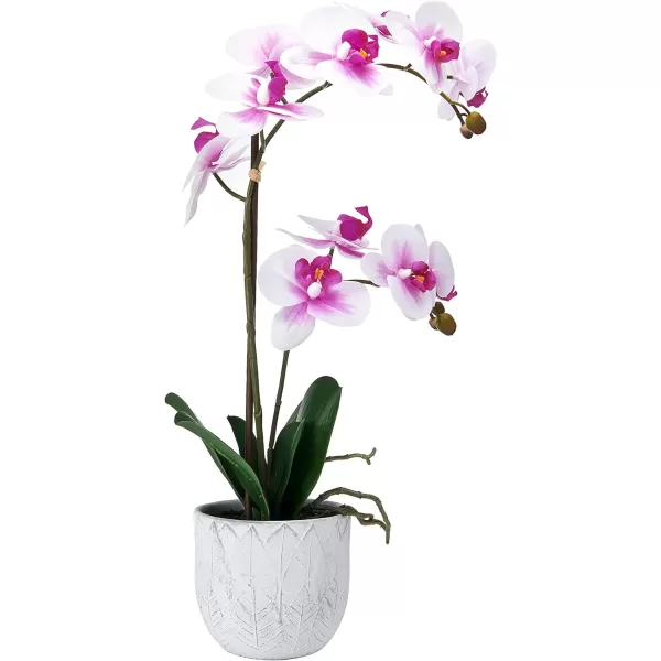 Mikasa Artificial Orchid in Pot, Real Touch Phalaenopsis Orchid, Embossed Weave Cement Pot, 22-Inch Double Branch, Watercolor Pink