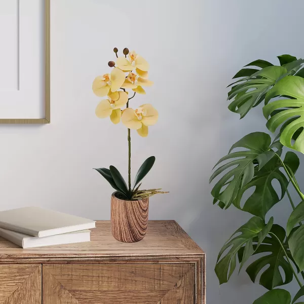 Mikasa Artificial Orchid in Pot, Real Touch Phalaenopsis Orchid, Embossed Weave Cement Pot, 22-Inch Double Branch, Watercolor Pink