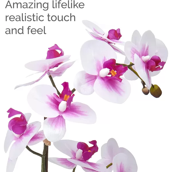 Mikasa Artificial Orchid in Pot, Real Touch Phalaenopsis Orchid, Embossed Weave Cement Pot, 22-Inch Double Branch, Watercolor Pink