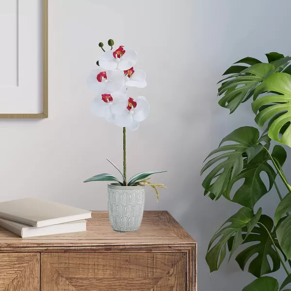 Mikasa Artificial Orchid in Pot, Real Touch Phalaenopsis Orchid, Embossed Weave Cement Pot, 22-Inch Double Branch, Watercolor Pink