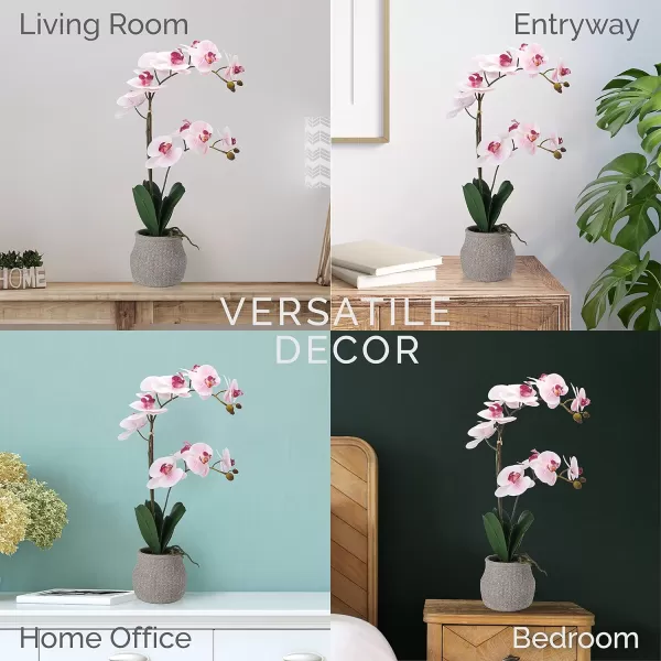 Mikasa Artificial Orchid in Pot, Real Touch Phalaenopsis Orchid, Embossed Weave Cement Pot, 22-Inch Double Branch, Watercolor Pink