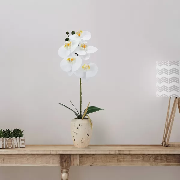 Mikasa Artificial Orchid in Pot, Real Touch Phalaenopsis Orchid, Embossed Weave Cement Pot, 22-Inch Double Branch, Watercolor Pink
