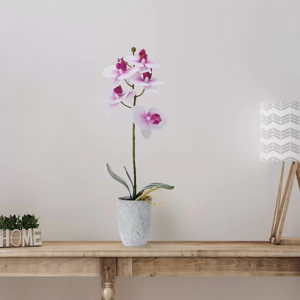 Mikasa Artificial Orchid in Pot, Real Touch Phalaenopsis Orchid, Embossed Weave Cement Pot, 22-Inch Double Branch, Watercolor Pink