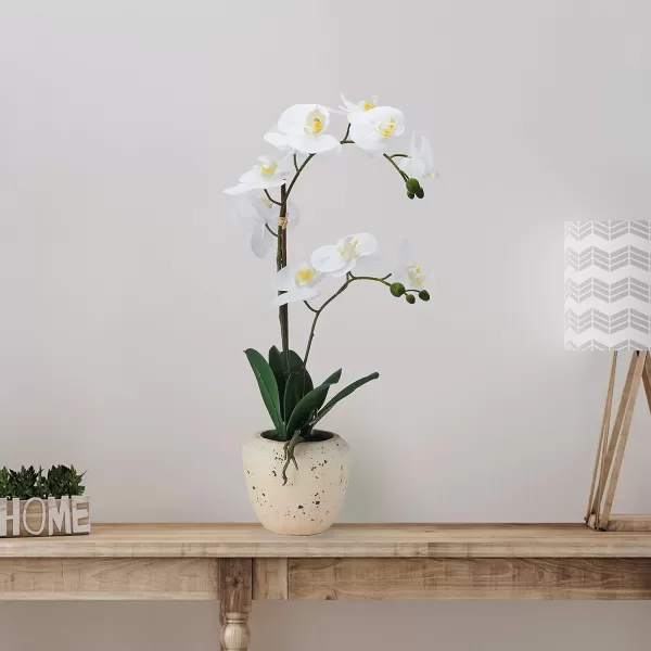 Mikasa Artificial Orchid in Pot, Real Touch Phalaenopsis Orchid, Embossed Weave Cement Pot, 22-Inch Double Branch, Watercolor Pink