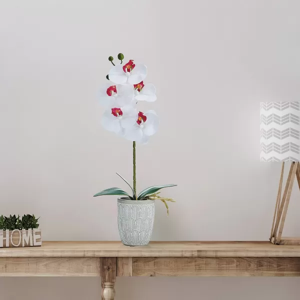 Mikasa Artificial Orchid in Pot, Real Touch Phalaenopsis Orchid, Embossed Weave Cement Pot, 22-Inch Double Branch, Watercolor Pink