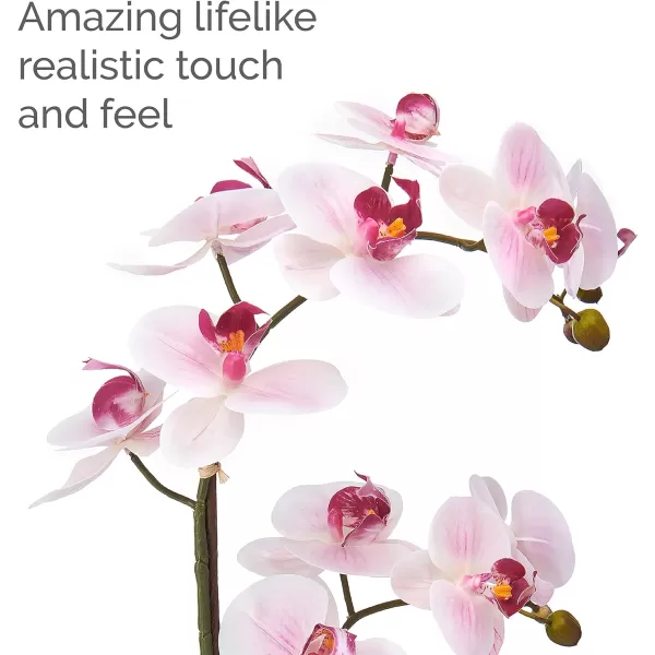 Mikasa Artificial Orchid in Pot, Real Touch Phalaenopsis Orchid, Embossed Weave Cement Pot, 22-Inch Double Branch, Watercolor Pink