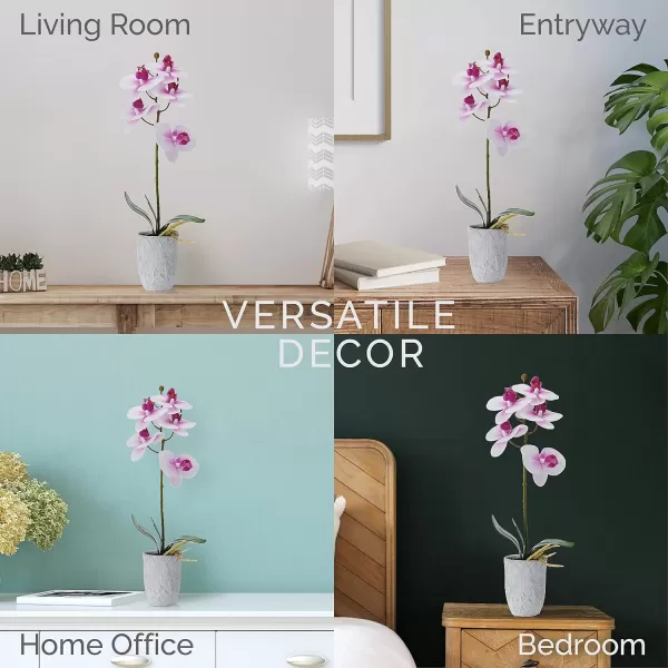 Mikasa Artificial Orchid in Pot, Real Touch Phalaenopsis Orchid, Embossed Weave Cement Pot, 22-Inch Double Branch, Watercolor Pink
