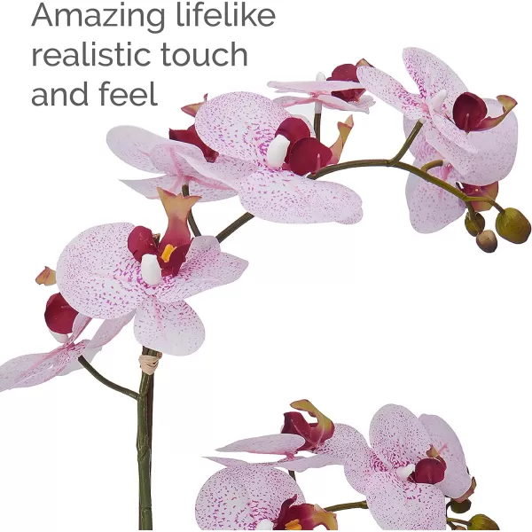 Mikasa Artificial Orchid in Pot, Real Touch Phalaenopsis Orchid, Embossed Weave Cement Pot, 22-Inch Double Branch, Watercolor Pink