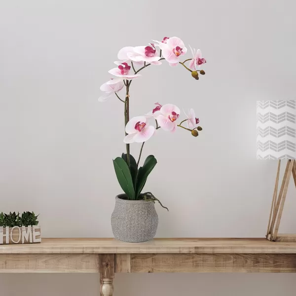 Mikasa Artificial Orchid in Pot, Real Touch Phalaenopsis Orchid, Embossed Weave Cement Pot, 22-Inch Double Branch, Watercolor Pink
