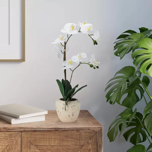 Mikasa Artificial Orchid in Pot, Real Touch Phalaenopsis Orchid, Embossed Weave Cement Pot, 22-Inch Double Branch, Watercolor Pink