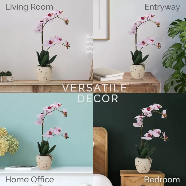 Mikasa Artificial Orchid in Pot, Real Touch Phalaenopsis Orchid, Embossed Weave Cement Pot, 22-Inch Double Branch, Watercolor Pink