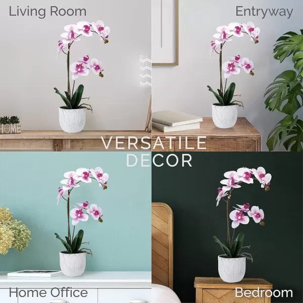 Mikasa Artificial Orchid in Pot, Real Touch Phalaenopsis Orchid, Embossed Weave Cement Pot, 22-Inch Double Branch, Watercolor Pink