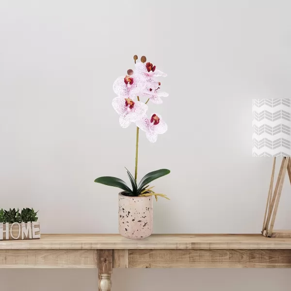 Mikasa Artificial Orchid in Pot, Real Touch Phalaenopsis Orchid, Faux Aged Cement Pot, 22-Inch Double Branch, White/Pink