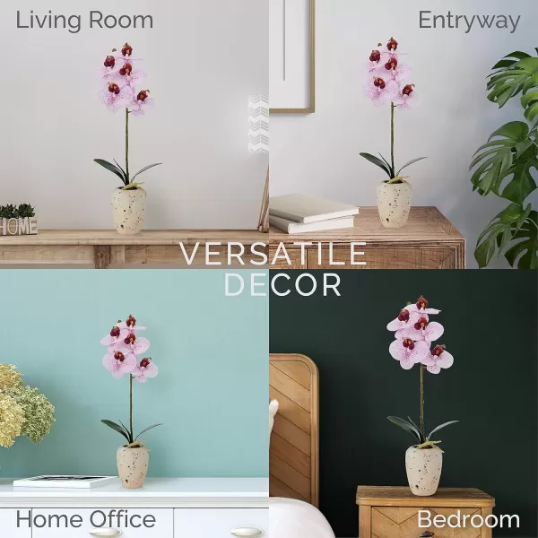 Mikasa Artificial Orchid in Pot, Real Touch Phalaenopsis Orchid, Faux Aged Cement Pot, 22-Inch Double Branch, White/Pink
