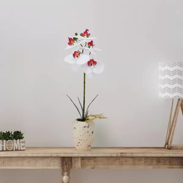 Mikasa Artificial Orchid in Pot, Real Touch Phalaenopsis Orchid, Faux Aged Cement Pot, 22-Inch Double Branch, White/Pink