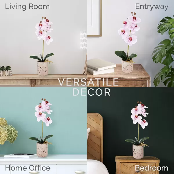 Mikasa Artificial Orchid in Pot, Real Touch Phalaenopsis Orchid, Faux Aged Cement Pot, 22-Inch Double Branch, White/Pink