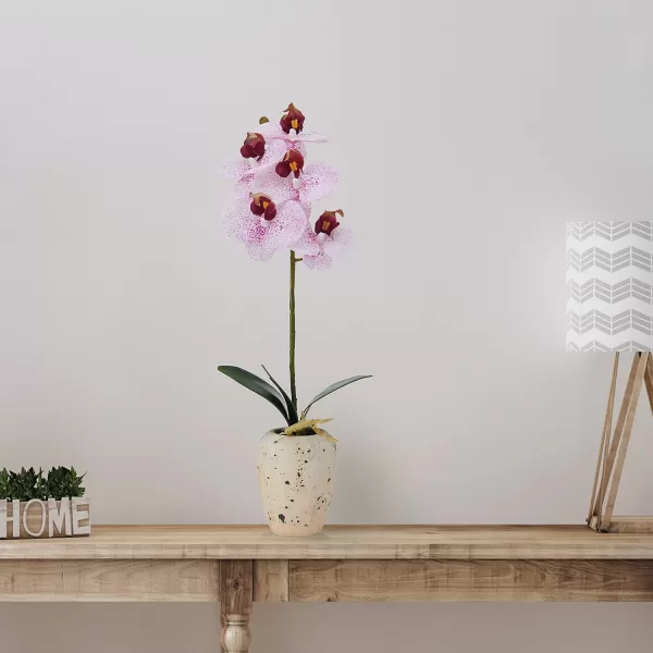 Mikasa Artificial Orchid in Pot, Real Touch Phalaenopsis Orchid, Faux Aged Cement Pot, 22-Inch Double Branch, White/Pink
