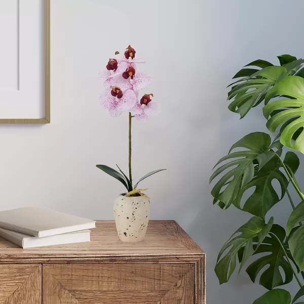 Mikasa Artificial Orchid in Pot, Real Touch Phalaenopsis Orchid, Faux Aged Cement Pot, 22-Inch Double Branch, White/Pink