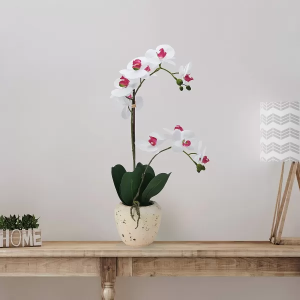 Mikasa Artificial Orchid in Pot, Real Touch Phalaenopsis Orchid, Faux Aged Cement Pot, 22-Inch Double Branch, White/Pink