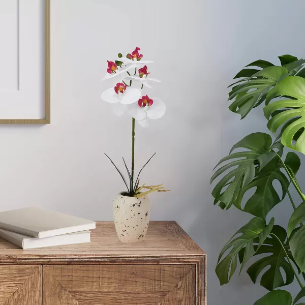 Mikasa Artificial Orchid in Pot, Real Touch Phalaenopsis Orchid, Faux Aged Cement Pot, 22-Inch Double Branch, White/Pink