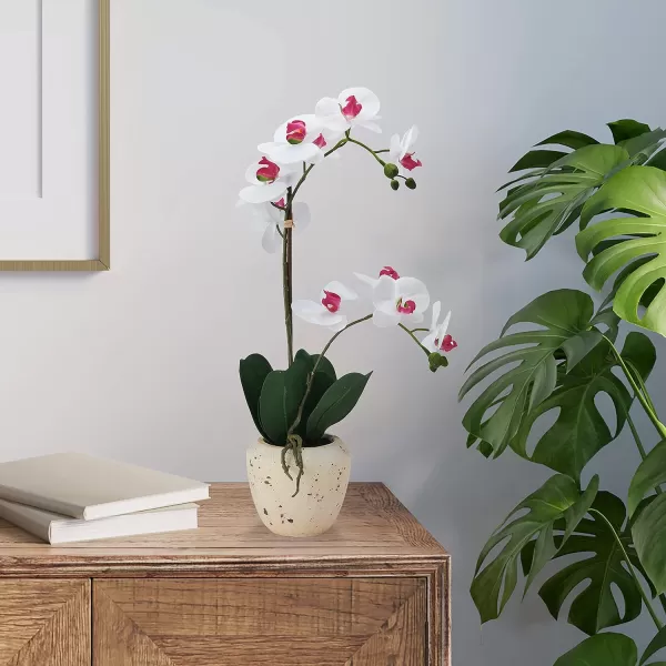Mikasa Artificial Orchid in Pot, Real Touch Phalaenopsis Orchid, Faux Aged Cement Pot, 22-Inch Double Branch, White/Pink
