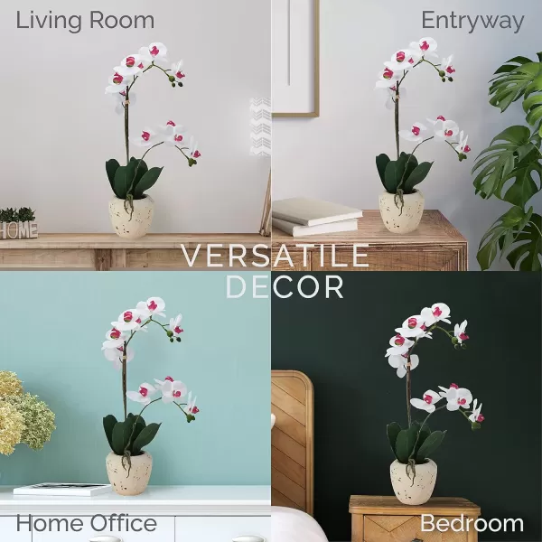 Mikasa Artificial Orchid in Pot, Real Touch Phalaenopsis Orchid, Faux Aged Cement Pot, 22-Inch Double Branch, White/Pink