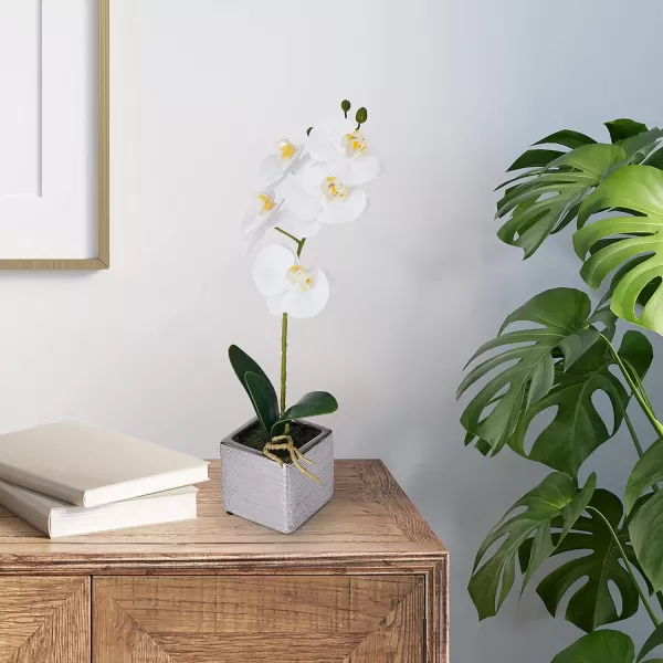 Mikasa Artificial Orchid in Pot, Real Touch Phalaenopsis Orchid, Silver Texture Ceramic Pot, 22-Inch Double Branch, White/Pink