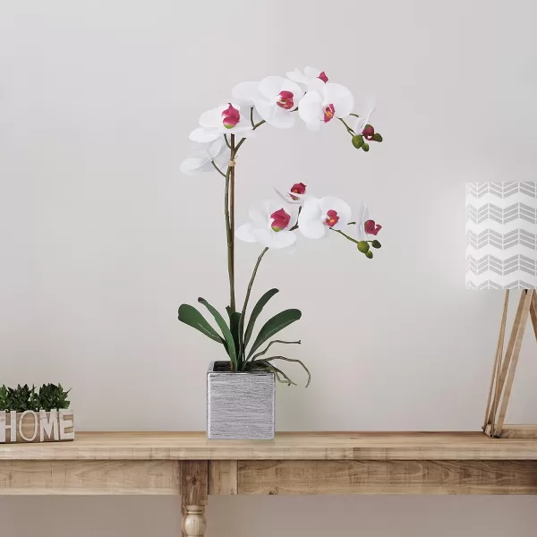 Mikasa Artificial Orchid in Pot, Real Touch Phalaenopsis Orchid, Silver Texture Ceramic Pot, 22-Inch Double Branch, White/Pink