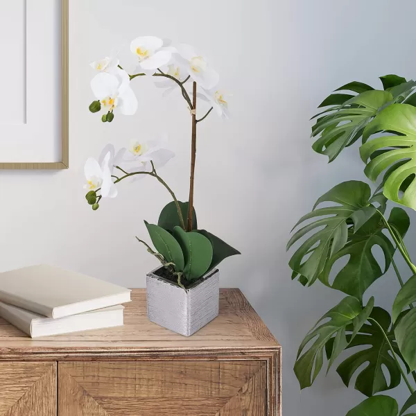 Mikasa Artificial Orchid in Pot, Real Touch Phalaenopsis Orchid, Silver Texture Ceramic Pot, 22-Inch Double Branch, White/Pink